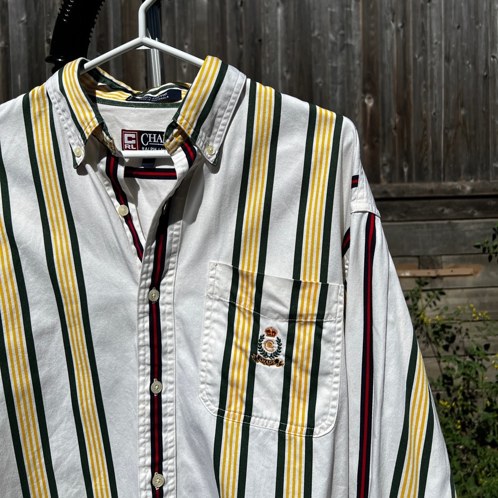 Vintage Ralph Lauren Chaps Long sleeve button down Shirt Striped Cream and green
